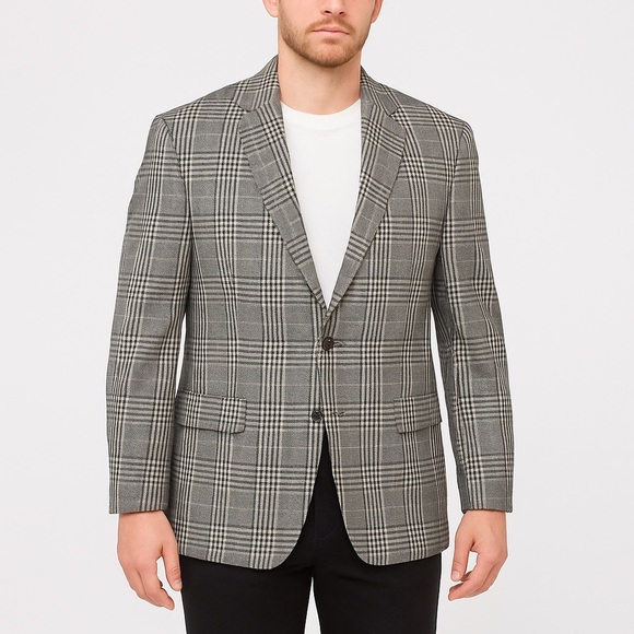 Haggar Men's Blue Plaid Blazer Jacket Size 42 Formal Mid-Length - Picture 1 of 14